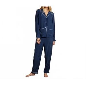 NEW THE SLEEP CODE women's washable silk long pj set in navy